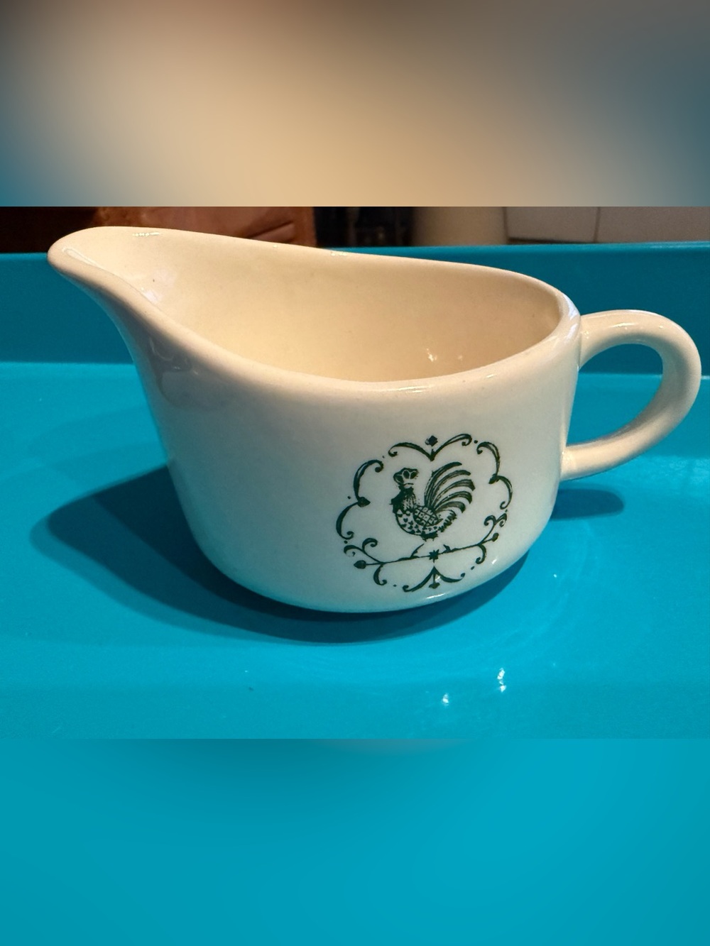 Lovely Scio Pottery Provincial Green Rooster Weather Vane Design Creamer